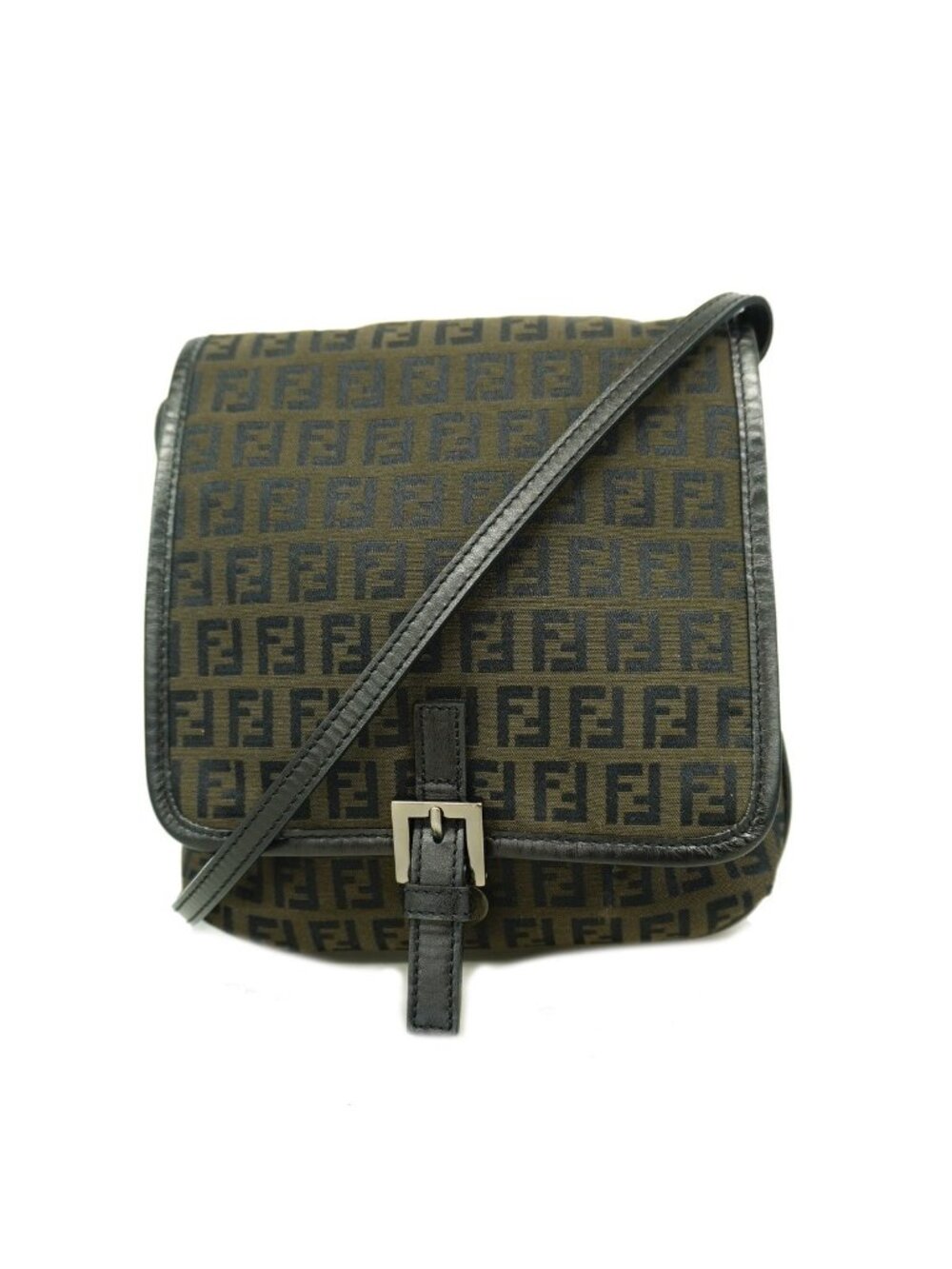 Fendi Shoulder Bag Zucchino Nylon Canvas Dark Brown Silver